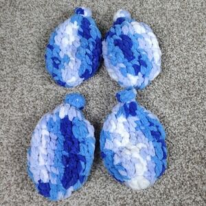 Set of 4 Reusable Crochet Water Balloons Blue White Variegated Chenille Yarn